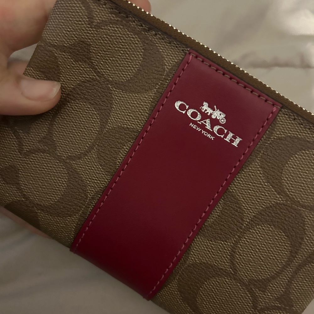 Coach Brown and Red Signature Wristlet Wallet